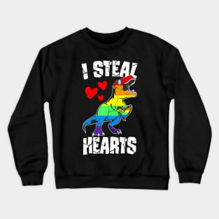 Dinosaur T Rex Lgbt Gay Pride Flag I Steal Hearts Men Boys Crewneck Sweatshirt